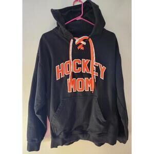 Hockey Mom Sweatshirt Hoodie Field Ice Sports Black Thick Warm Pullover Large